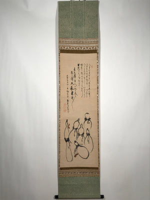 Japanese Hanging Scroll Vtg Hyotan Gourd Calligraphy Poem Kakejiku SC888