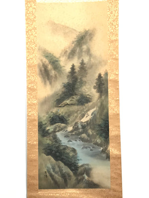 Japanese Hanging Scroll Vtg Mountains Trees River Sansui Kakejiku SC849