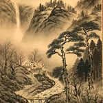 Japanese Hanging Scroll Vtg Mountains Waterfall Bridge Sansui Kakejiku SC854
