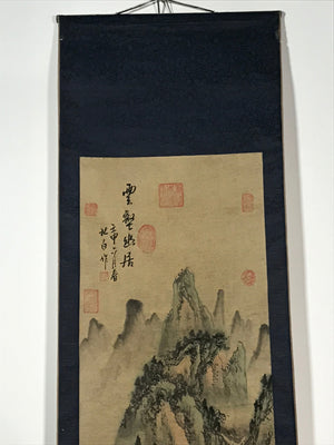 Japanese Hanging Scroll Vtg Moutains River Monochrome Sansui Kakejiku SC857