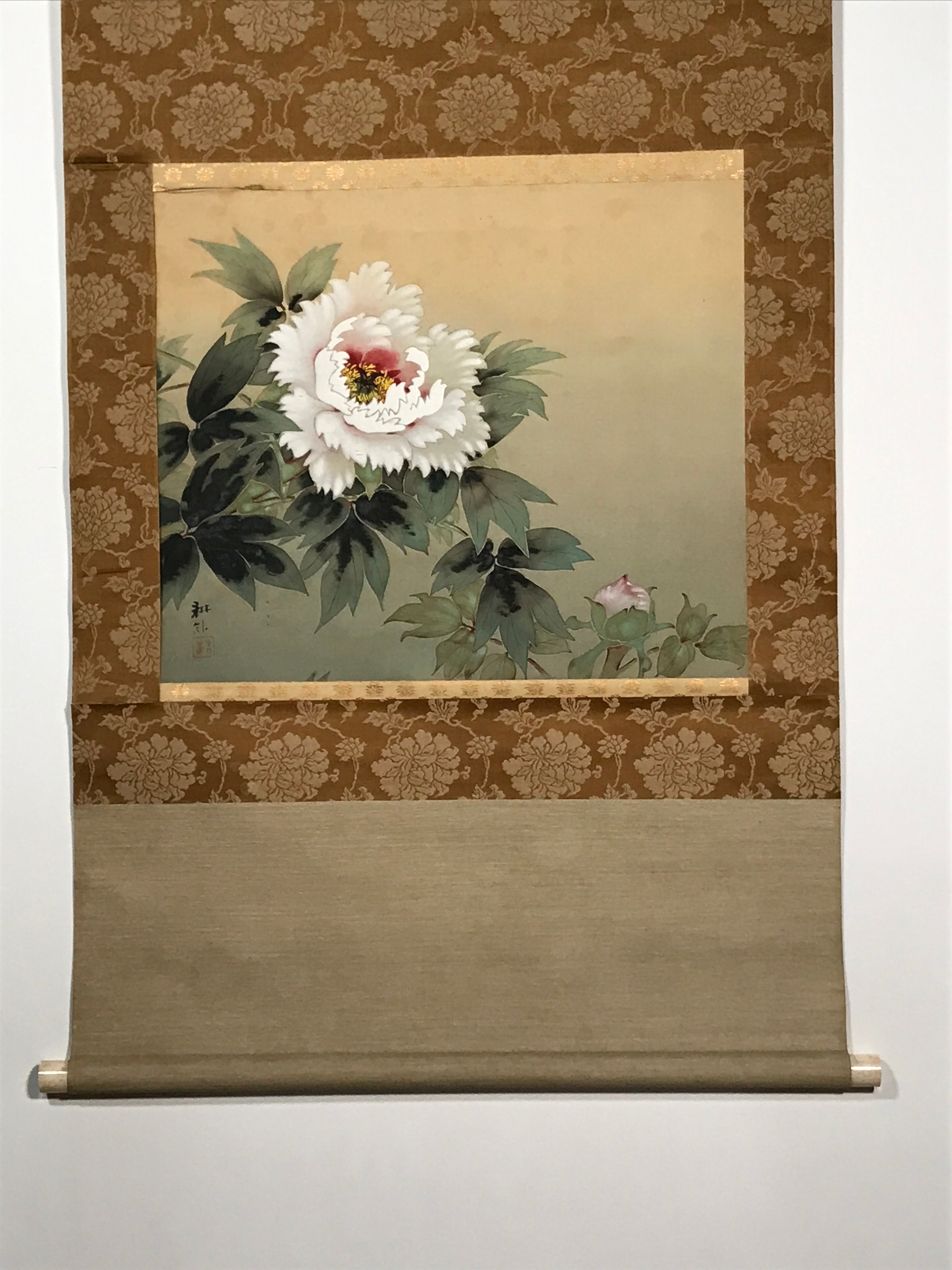 Japanese Hanging Scroll Vtg Peony Flower Color Kakejiku Chagake SC848