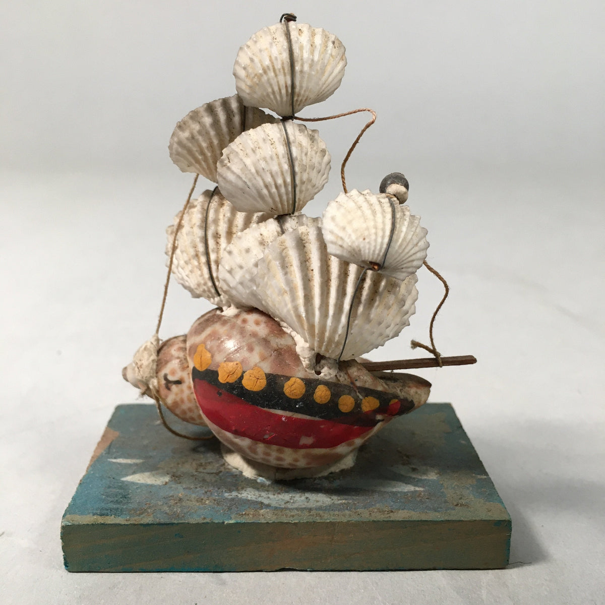 Japanese Kokeshi Doll Vtg Figurine Conch Shell Sail Boat Ship