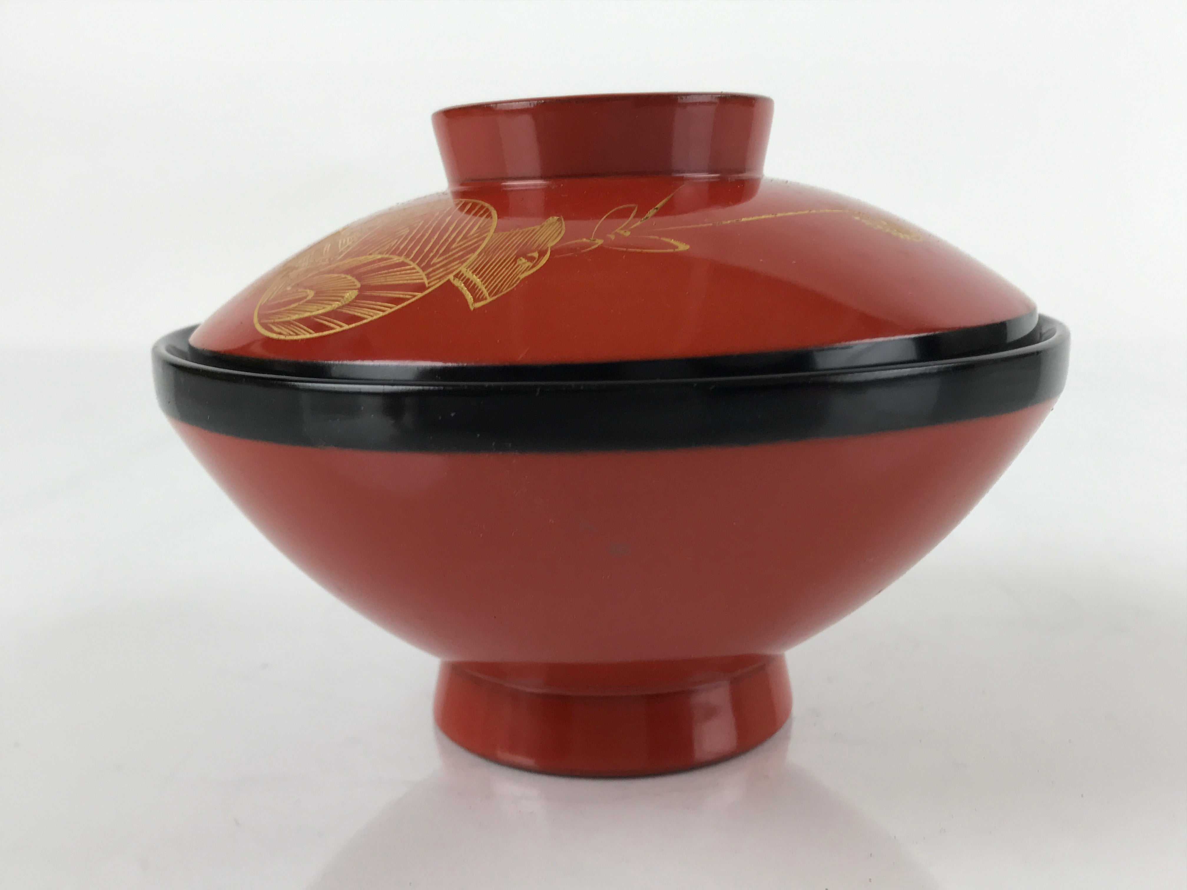 Japanese Lacquered Wooden Lidded Bowl Nimonowan Vtg Makie Red Black LB107