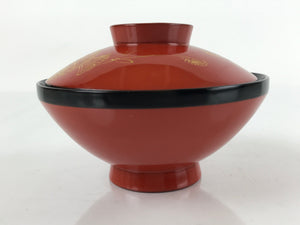 Japanese Lacquered Wooden Lidded Bowl Nimonowan Vtg Makie Red Black LB109