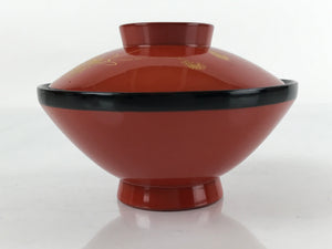 Japanese Lacquered Wooden Lidded Bowl Nimonowan Vtg Makie Red Black LB110