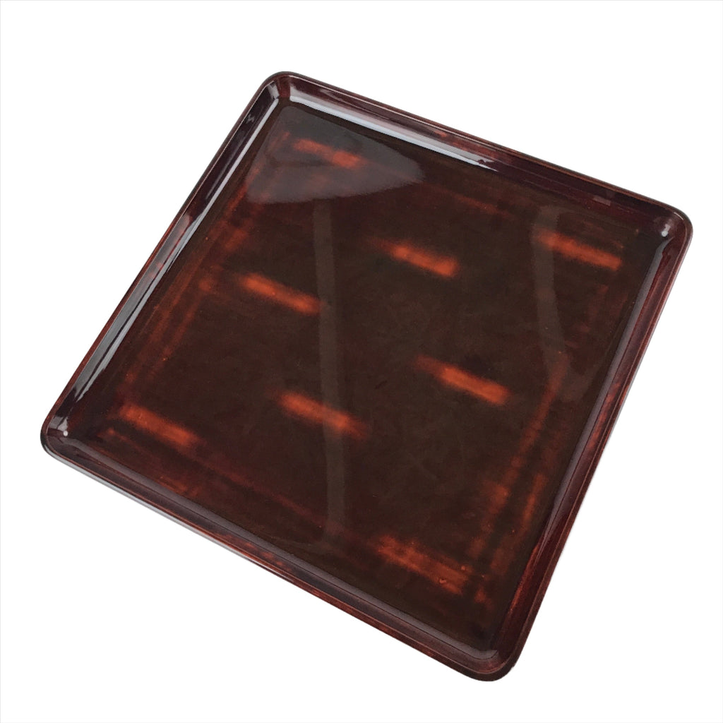 Japanese Lacquered Wooden Serving Tray Vtg Wajima Obon Square Brown Black L161