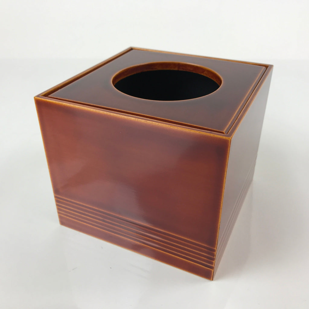 Japanese Lacquered Wooden Tissue Box Vtg Waste Bin Shunkei Nuri Brown LWB90