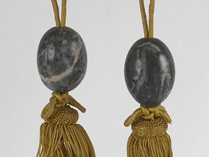 Japanese Marble Stone Hanging Scroll Weights Fuchin Kakejiku Gold Tassel FC332