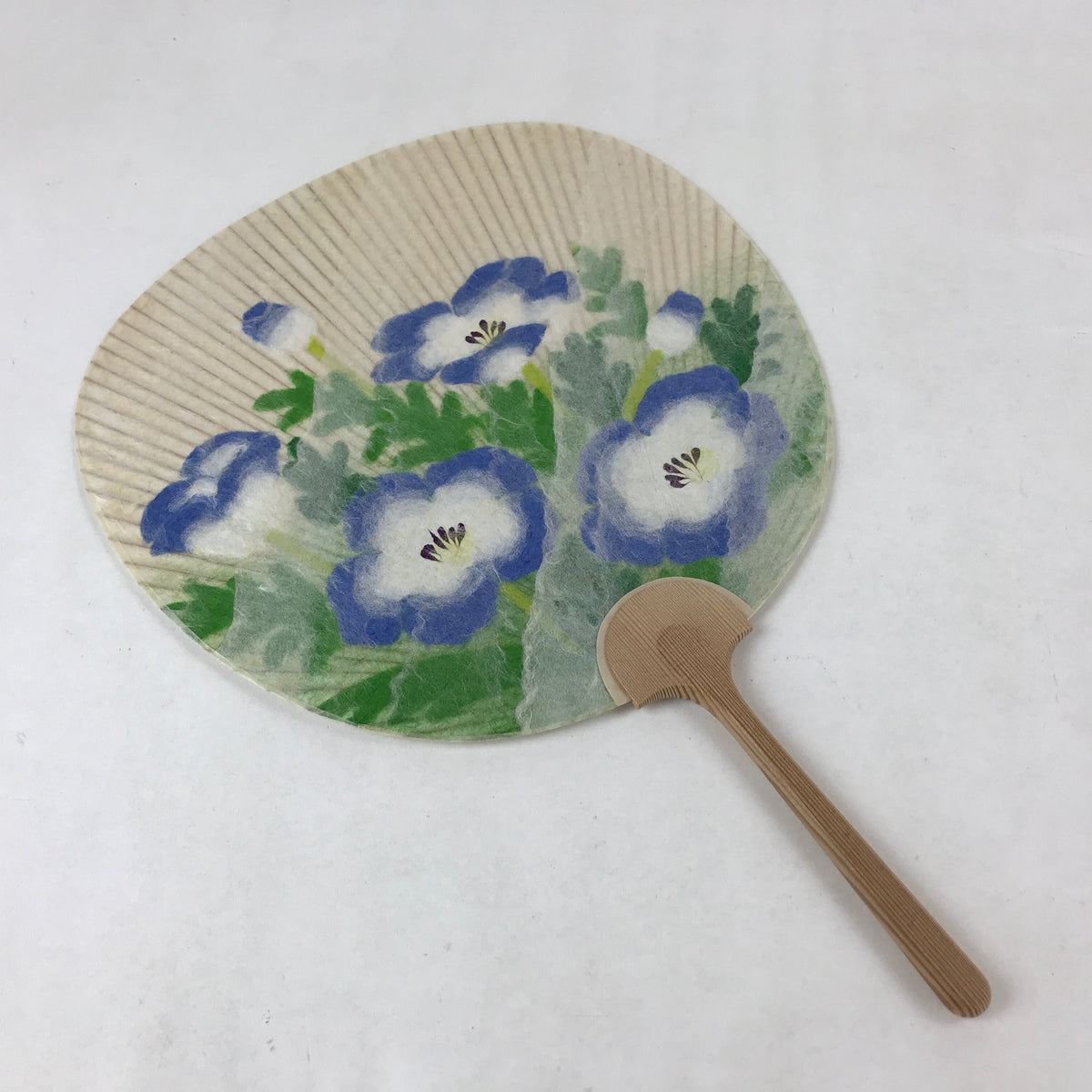 Japanese Paper Fan Uchiwa Vtg Issei Yamauchi Obara Washi Art Nemophila