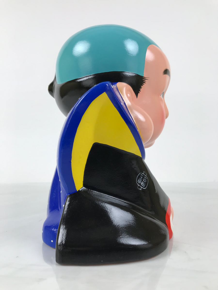 置物 g eyes Fukui Japanese Plaster Fukusuke Doll Piggy Bank Statue Lucky Charm Vtg