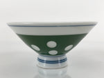 Japanese Porcelain Rice Bowl Vtg Wide Green Polka Dot Design White Blue PY733