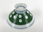 Japanese Porcelain Rice Bowl Vtg Wide Green Polka Dot Design White Blue PY733