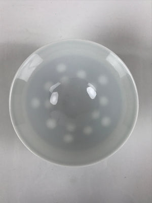 Japanese Porcelain Rice Bowl Vtg Wide Green Polka Dot Design White Blue PY734