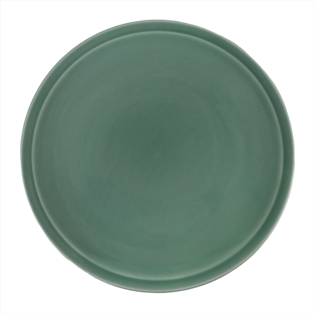 Japanese Porcelain Round Large Plate Vtg Ozara Simple Celadon Green PY754