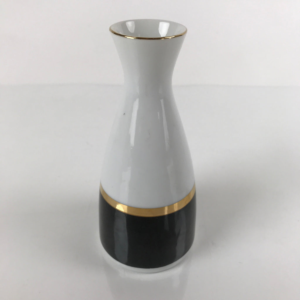 Japanese Porcelain Sake Bottle Tokkuri Vtg Ichi-Go Simple Black Gold White TS639