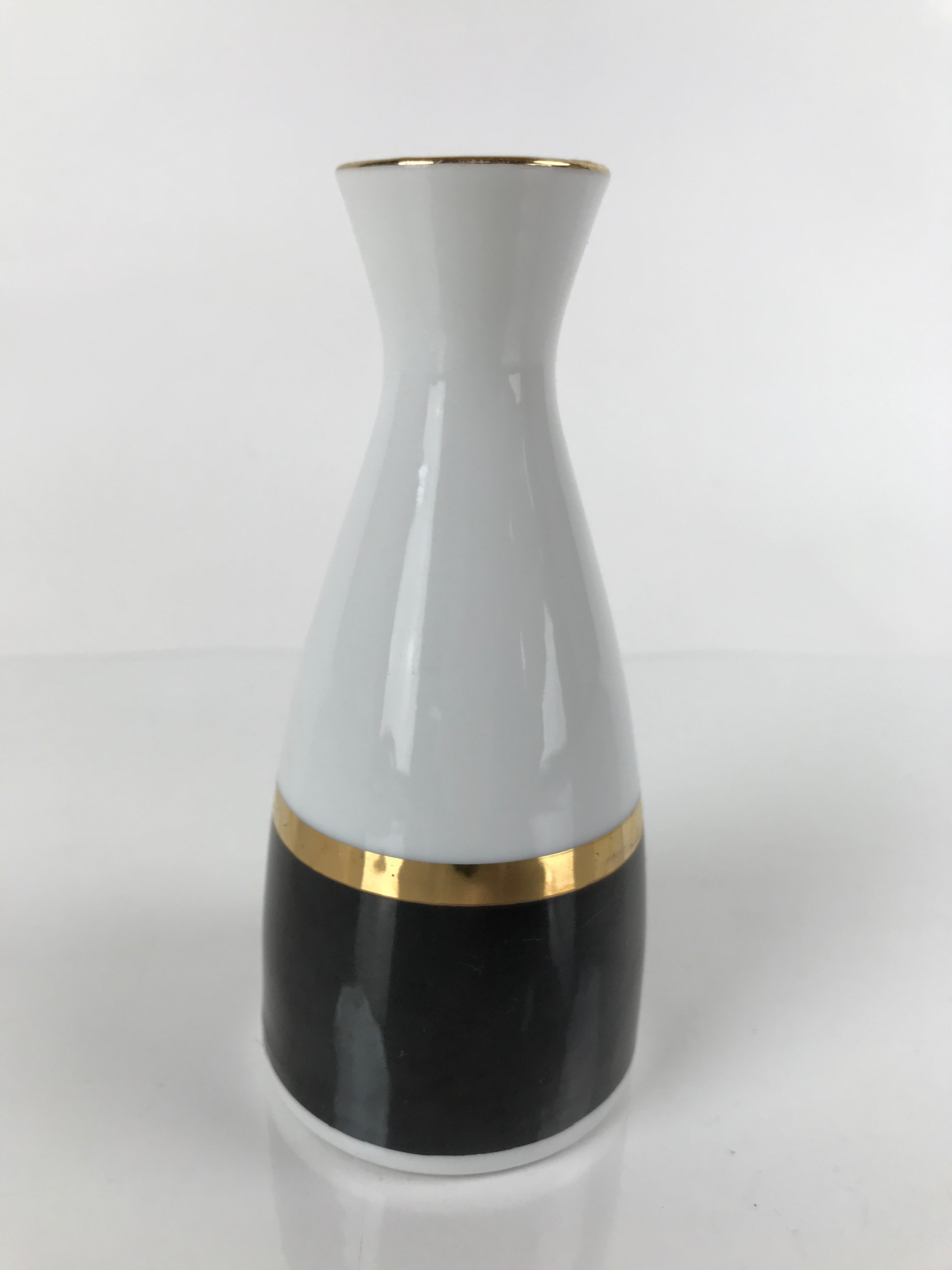 Japanese Porcelain Sake Bottle Tokkuri Vtg Ichi-Go Simple Black Gold White TS640