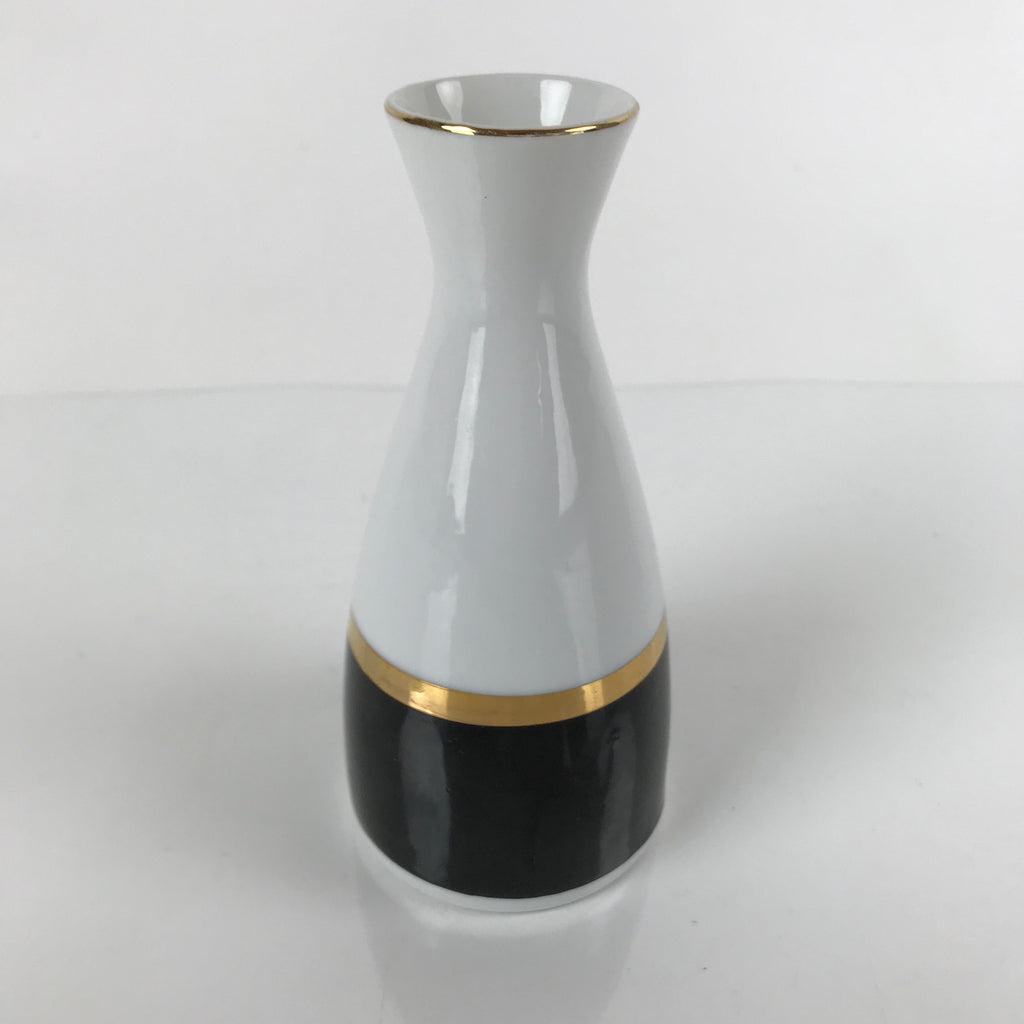 Japanese Porcelain Sake Bottle Tokkuri Vtg Ichi-Go Simple Black Gold White TS640