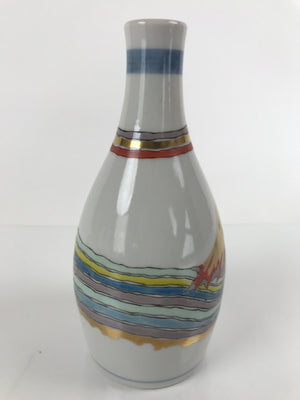 Japanese Porcelain Sake Bottle Tokkuri Vtg Jun Takekoshi Mt. Fuji Gold TS643