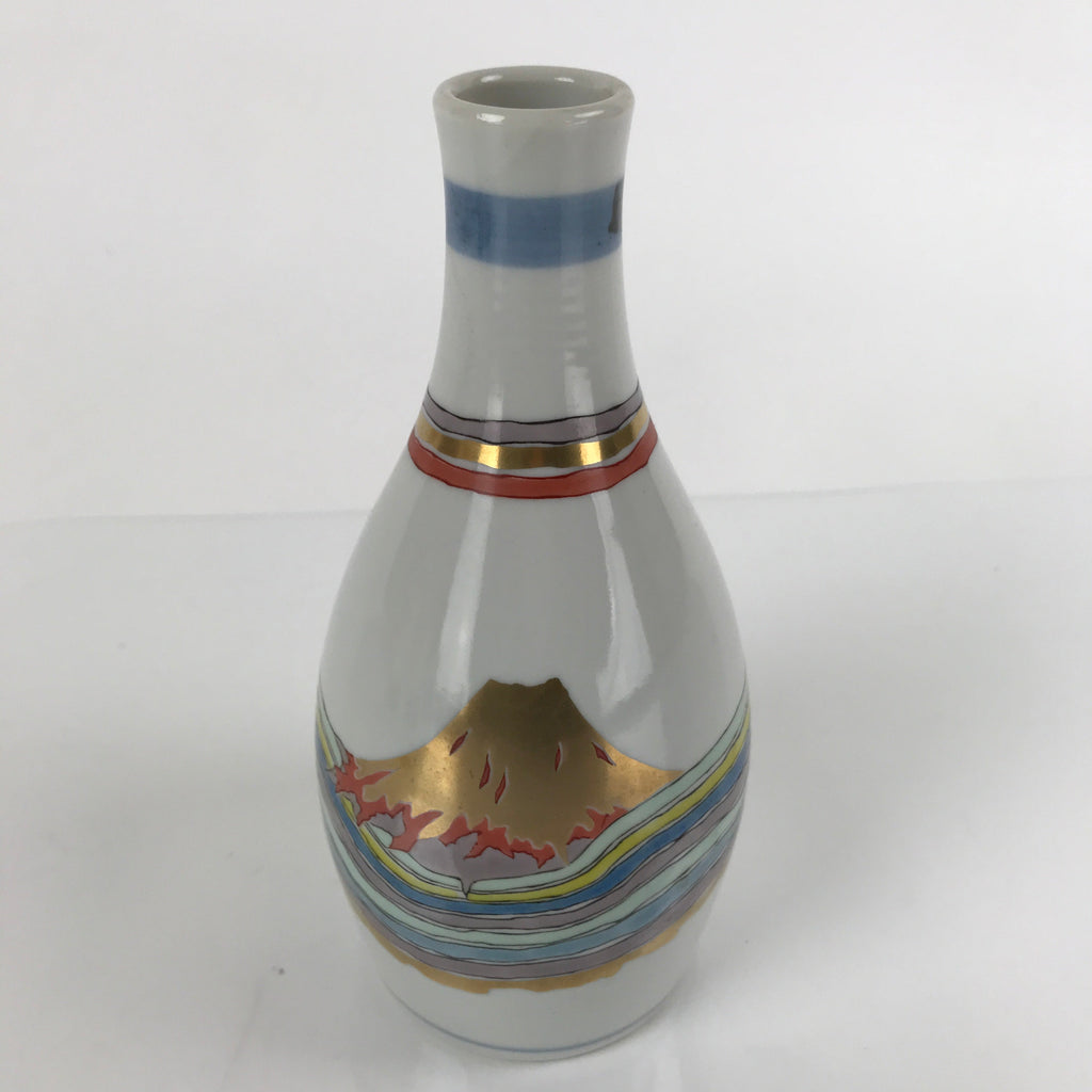 Japanese Porcelain Sake Bottle Tokkuri Vtg Jun Takekoshi Mt. Fuji Gold TS643