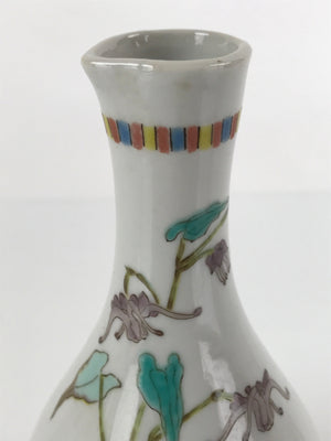 Japanese Porcelain Sake Bottle Tokkuri Vtg Jun Takekoshi Purple Flowers TS642