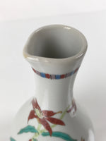 Japanese Porcelain Sake Bottle Tokkuri Vtg Jun Takekoshi Red Lilies Design TS641