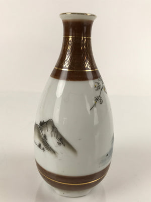 Japanese Porcelain Sake Bottle Tokkuri Vtg Jurojin 7 Lucky Gods Scenery TS636