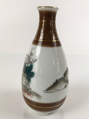 Japanese Porcelain Sake Bottle Tokkuri Vtg Jurojin 7 Lucky Gods Scenery TS636