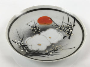 Japanese Porcelain Small Plate Kozara Vtg Plum Blossom Sun Black White PY713