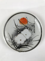 Japanese Porcelain Small Plate Kozara Vtg Plum Blossom Sun Black White PY714