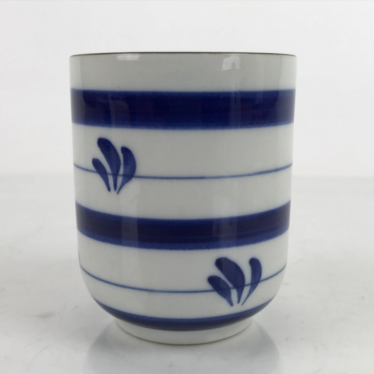 Japanese Porcelain Teacup Vtg Sometsuke White Blue Lines Pattern