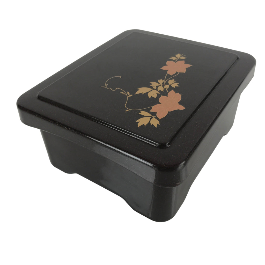 Japanese Resin Lacquer Replica Lidded Bento Lunch Box Vtg Makie Flowers L208