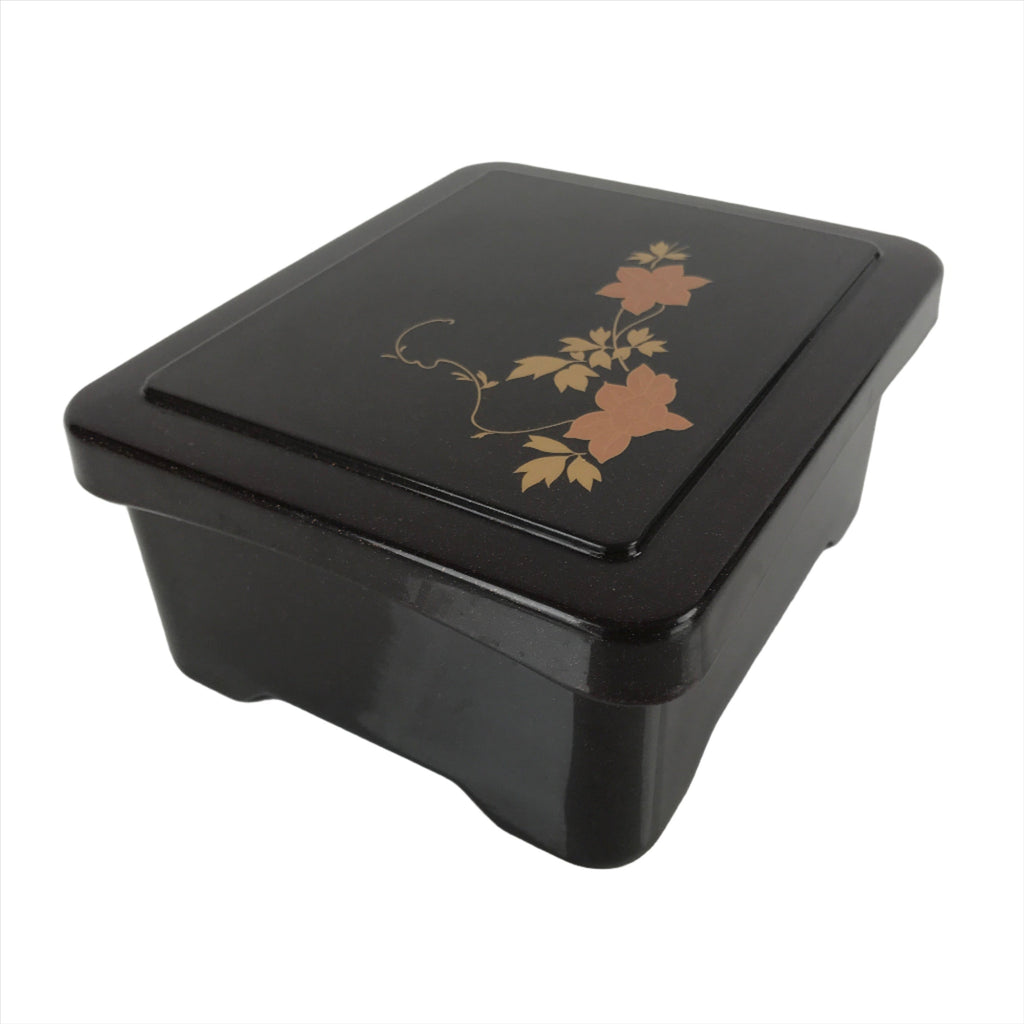 Japanese Resin Lacquer Replica Lidded Bento Lunch Box Vtg Makie Flowers L211