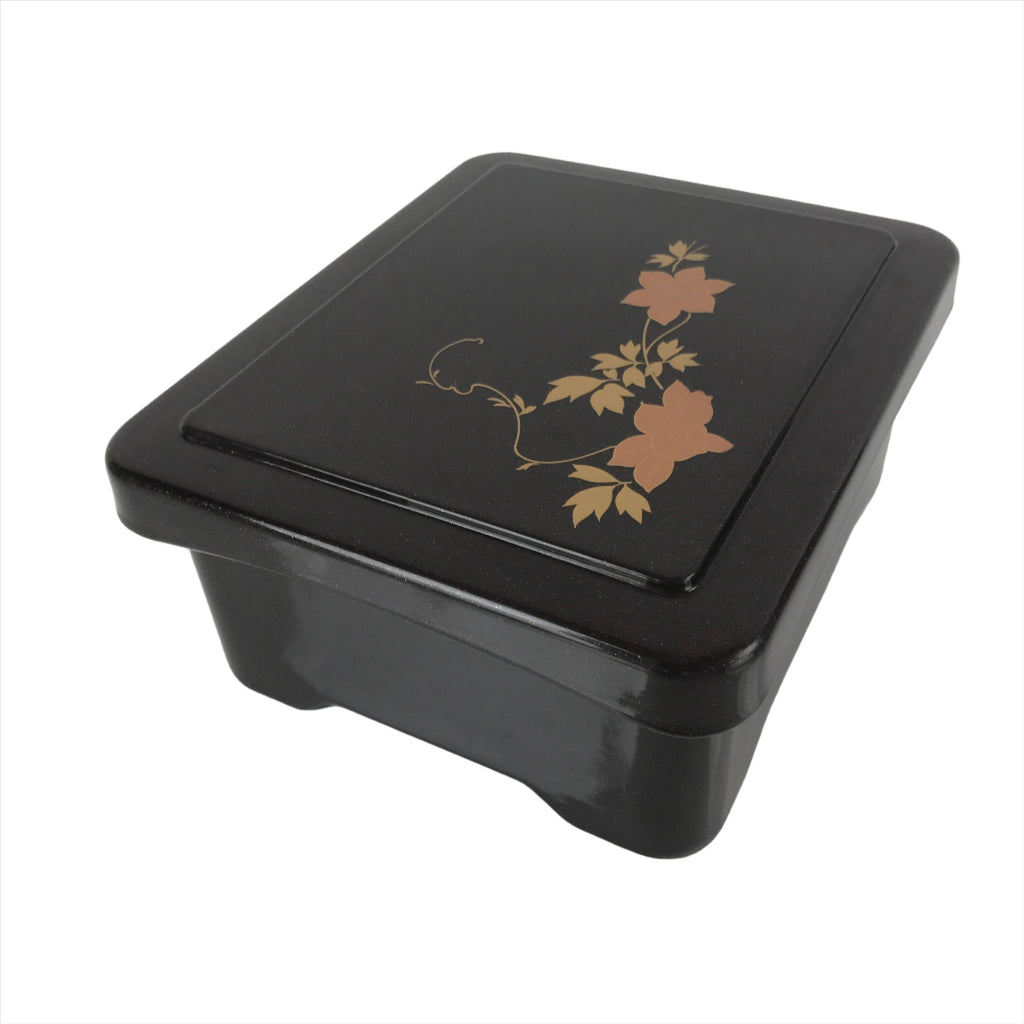 Japanese Resin Lacquer Replica Lidded Bento Lunch Box Vtg Makie Flowers L212