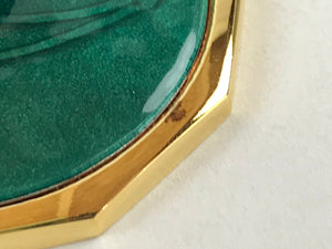 Japanese Shippo Paperweight Decagon Vtg Green Silver Copper Glass Glaze JK572
