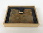 Japanese Silk Fabric Wallet Vtg Gamaguchi Clasp Pleather Floral Blue Brown KB86
