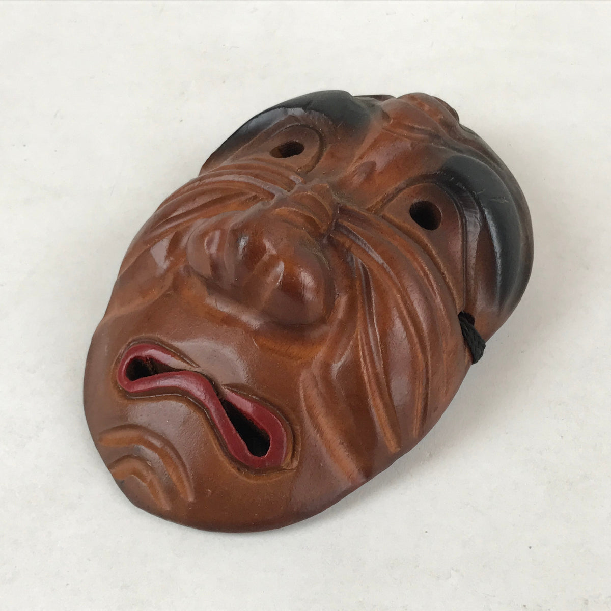 Japanese Wood Carving Noh Mask Kagura Face Vtg Kidoairaku Sadness