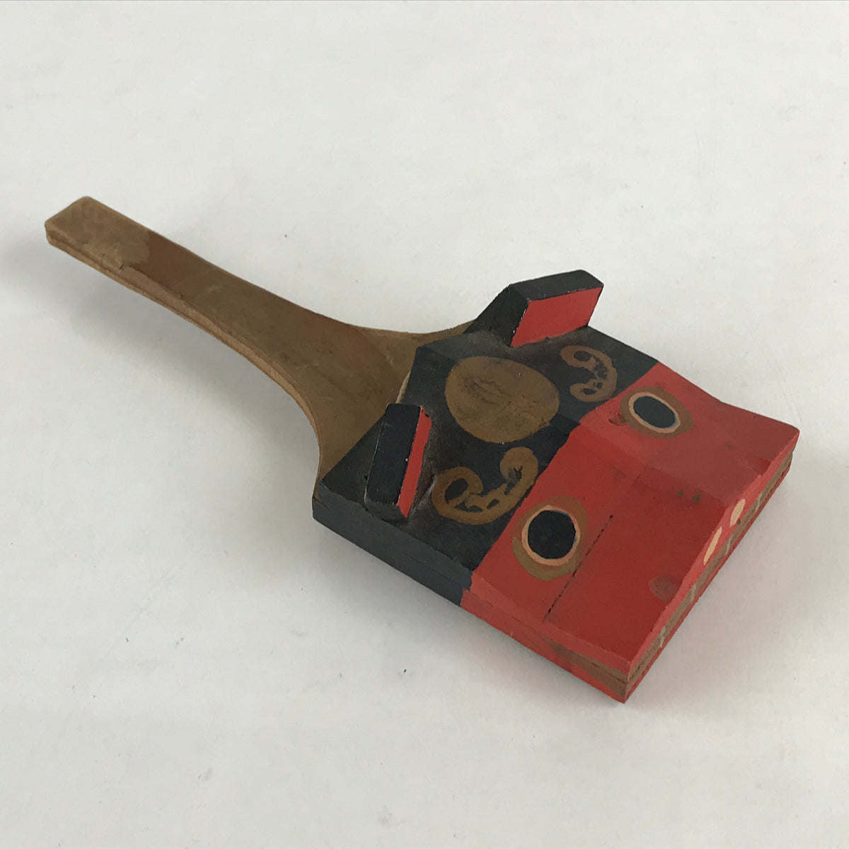 Japanese Wooden Red Shishi Lion Head Handle Vtg Local Toys F