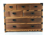 Japanese Wooden Sewing Box Vtg Haribako Large Tansu Chest 7 Drawers Brown T368