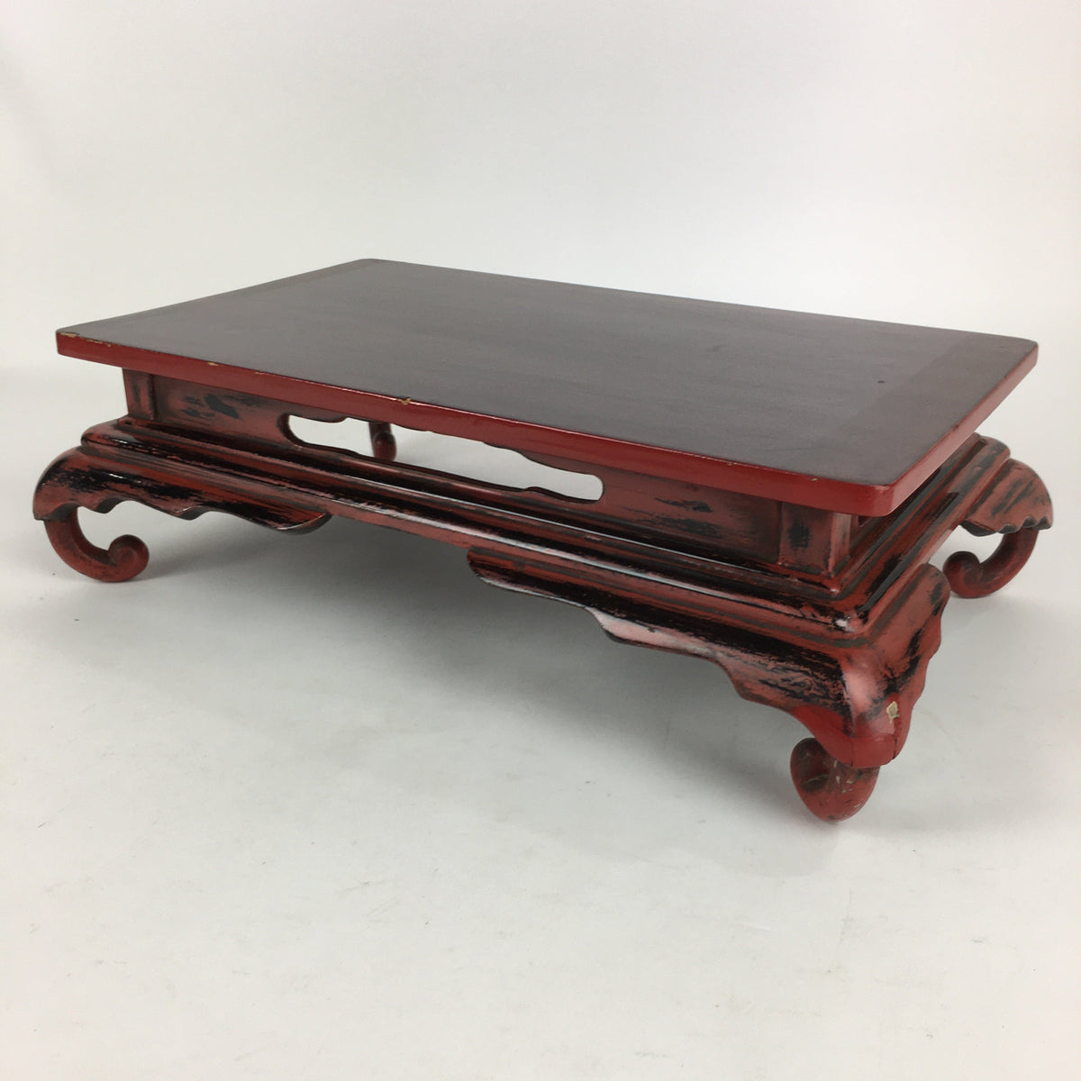 Antique C1860 Japanese Flower Vase Stand Vtg Wood Lacquer Board Kadai