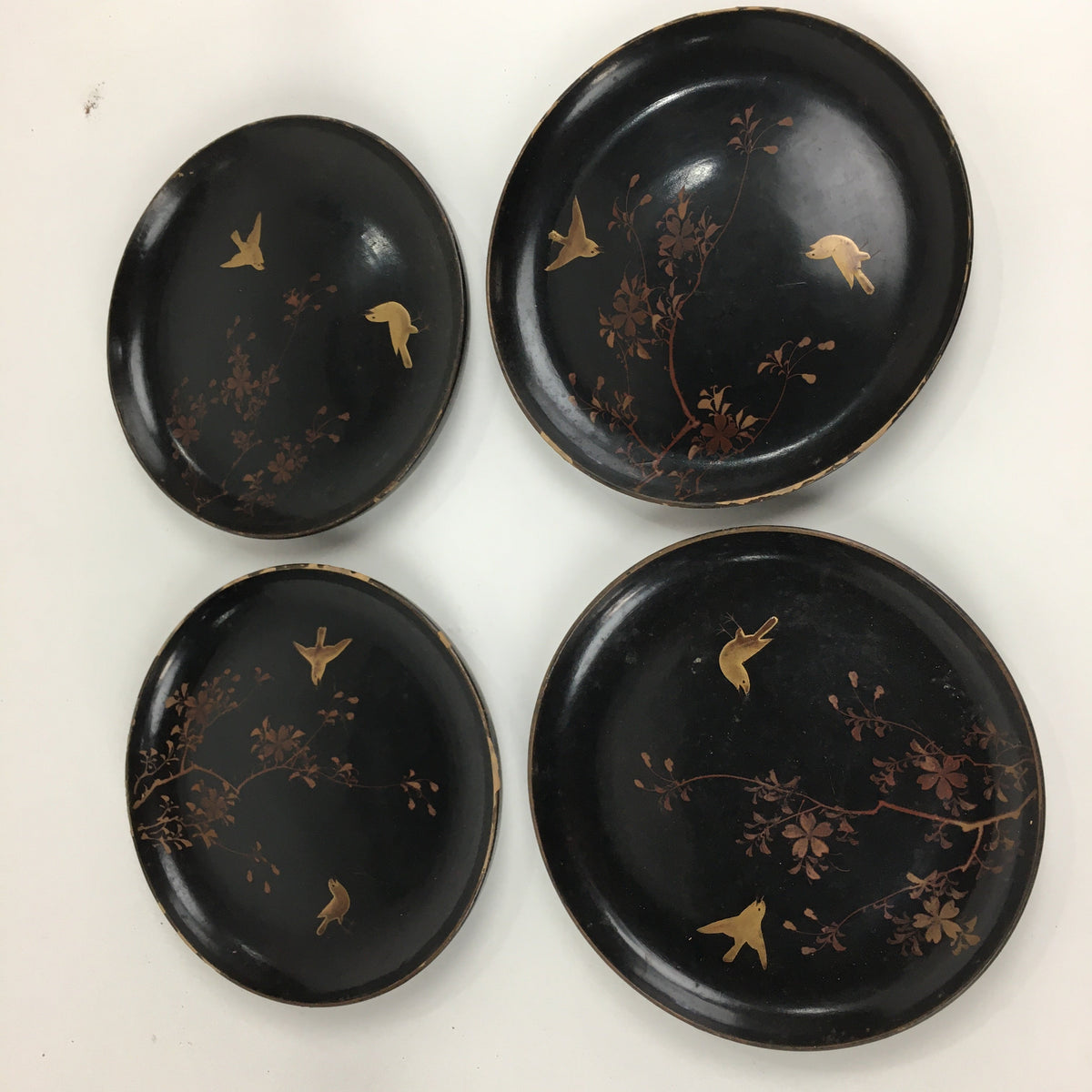 Antique Japanese Wooden Lacquered Plate Makie 10 pc Set C1880 