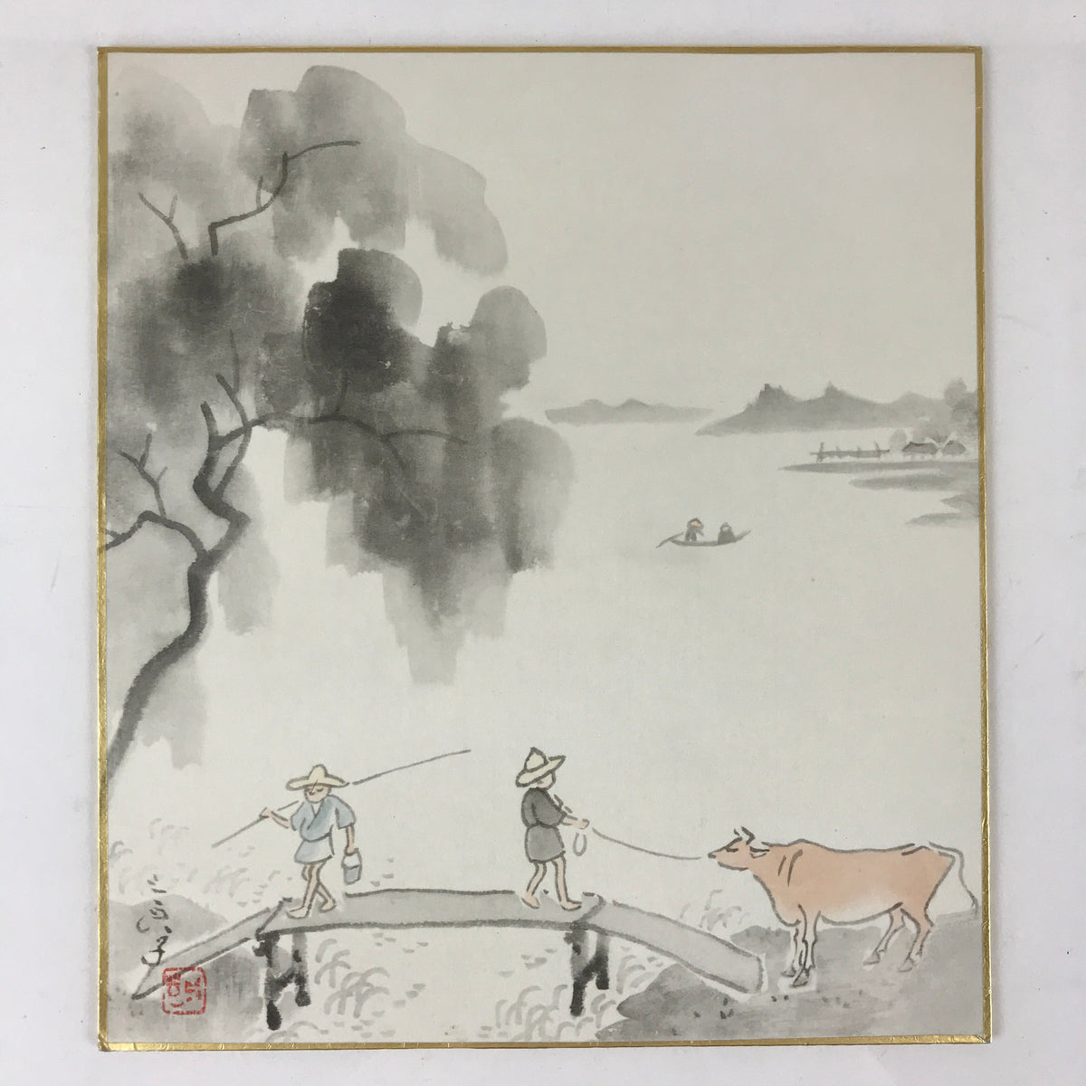 Japanese Art Board Painting Thatched Roof House Countryside Shikishi P, Online Shop