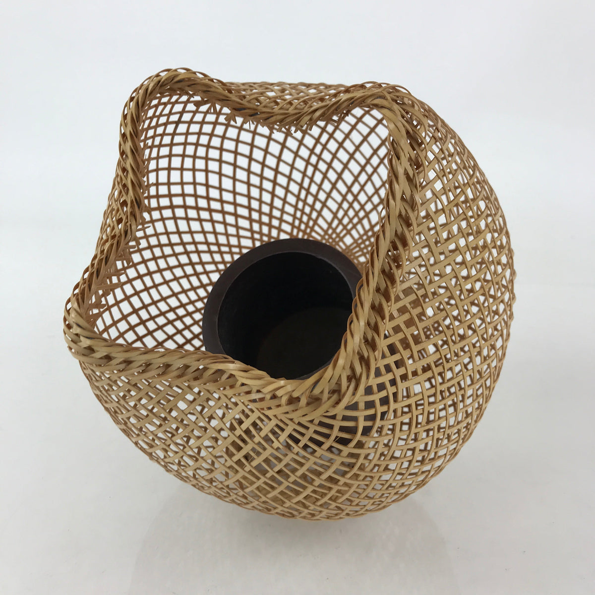 Japanese Bamboo Basket Vase Vtg Kago Ikebana Flower Arrangement Kado P