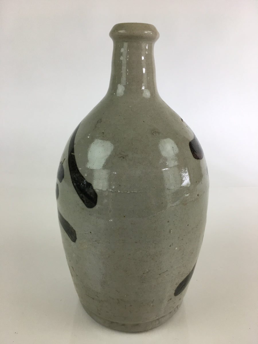 Japanese Ceramic Sake Bottle Tokkuri Vtg Pottery Gray HandWritten Kan