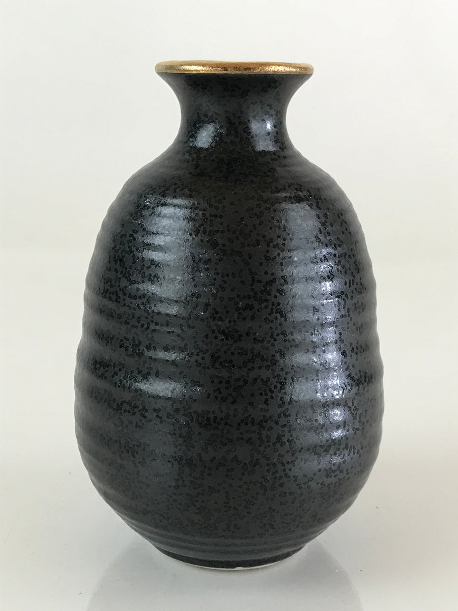 Japanese Ceramic Sake Bottle Vtg Pottery Yakimono Tokkuri Black TS471