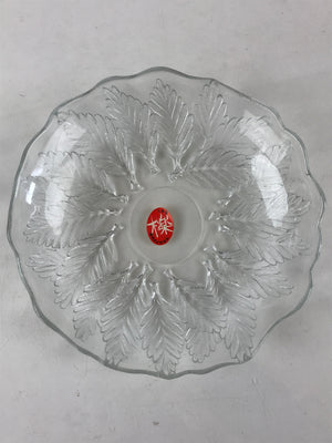 Japanese Glass Clear Bowl Salad Plate Vtg Kamei Glass Kunugi Leaves Garasu Bachi