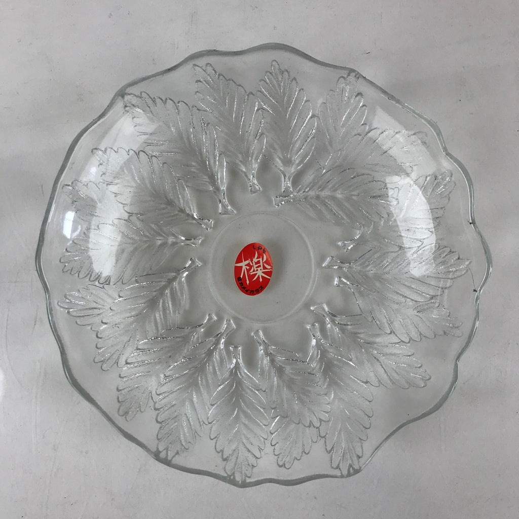 Japanese Glass Clear Bowl Salad Plate Vtg Kamei Glass Kunugi Leaves Garasu Bachi
