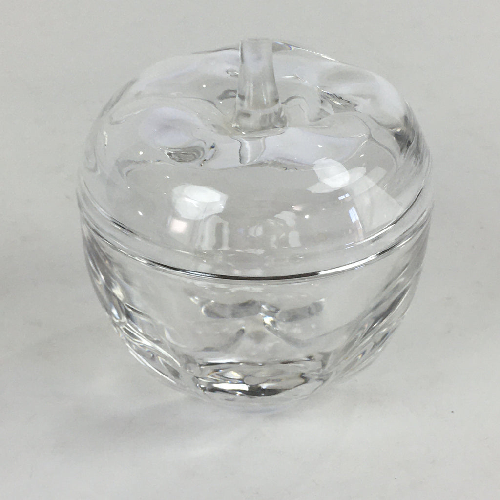 Japanese Glass Lidded Pot Vtg Apple Shape Crystal Glass Container JK348