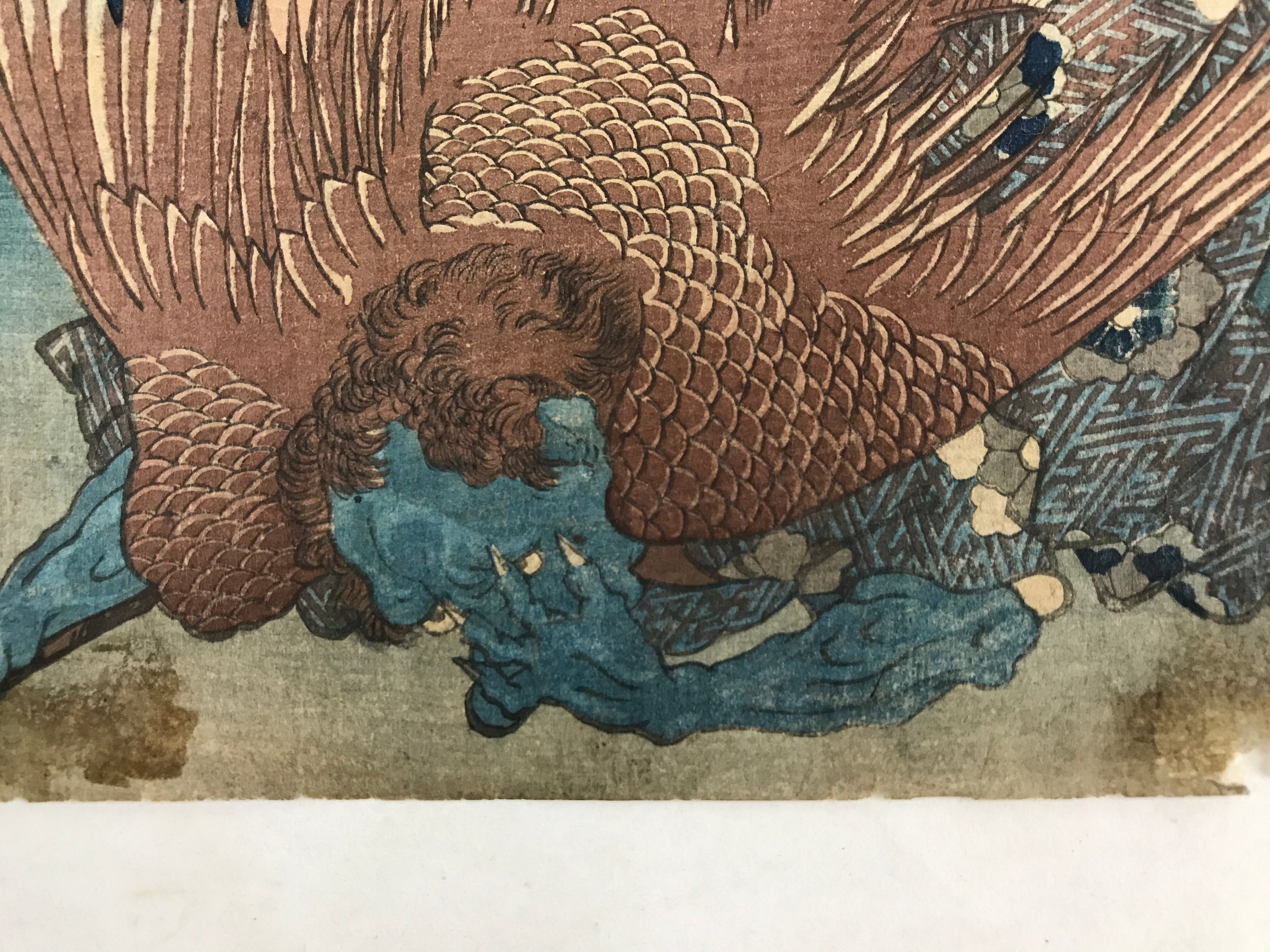 Antique 1852 Japanese Ukiyoe Woodblock Print Utagawa Kuniyoshi Itahana FL226