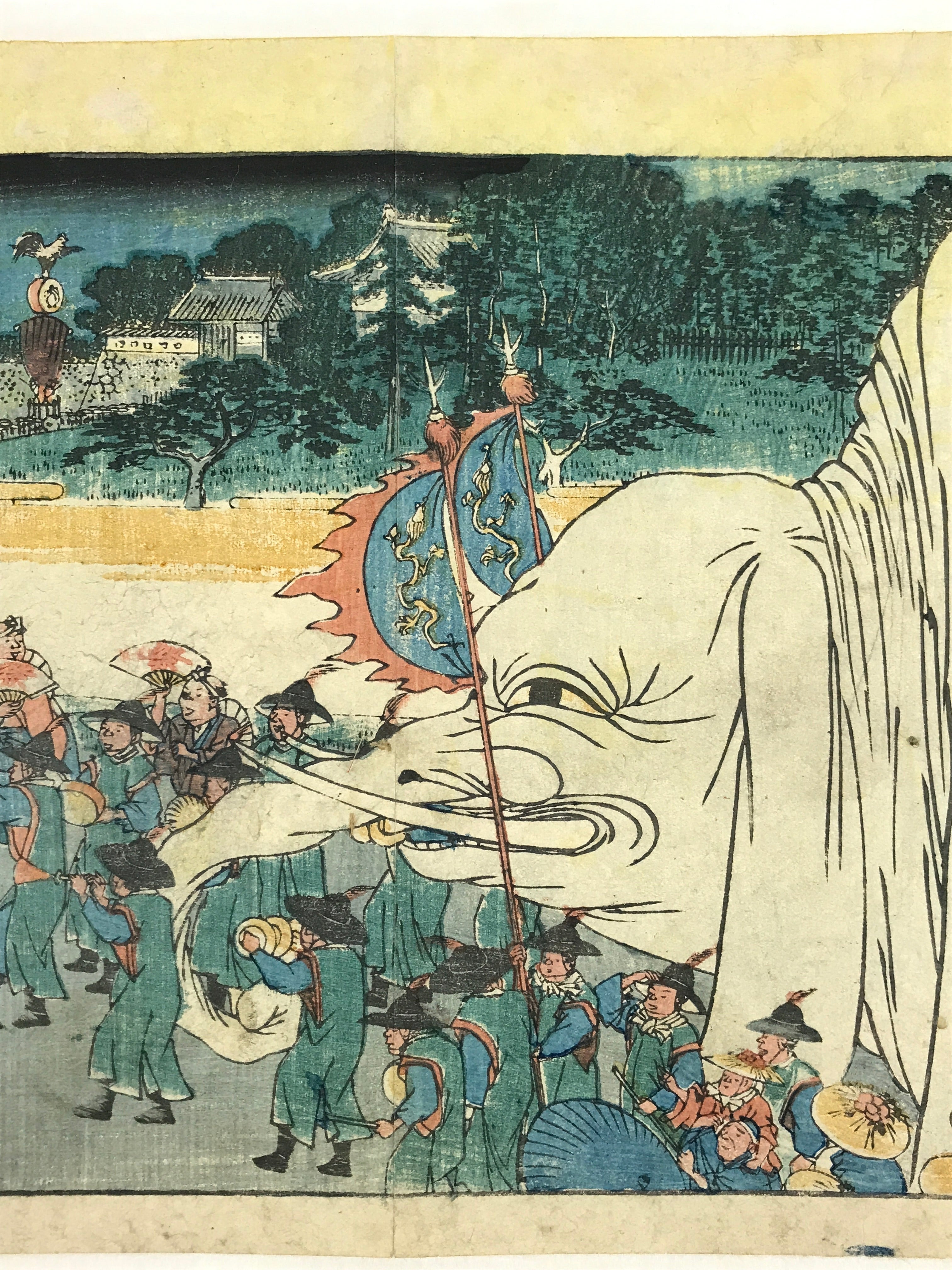 Antique 1860 Japanese Ukiyoe Woodblock Print Utagawa Sanno Festival Parade FL223