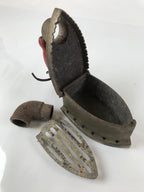 Antique 1900 Japanese Sad Iron Charcoal Chimney Wood Handle Cherry Blossom JK687
